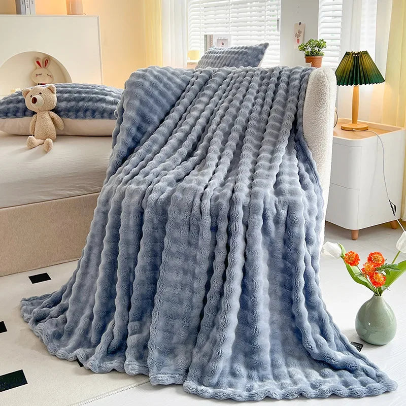Faux Rabbit Fur Throw Blanket Flannel AgeWellAu
