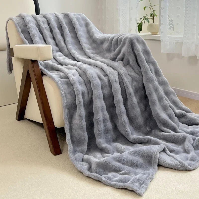 Faux Rabbit Fur Throw Blanket Flannel AgeWellAu