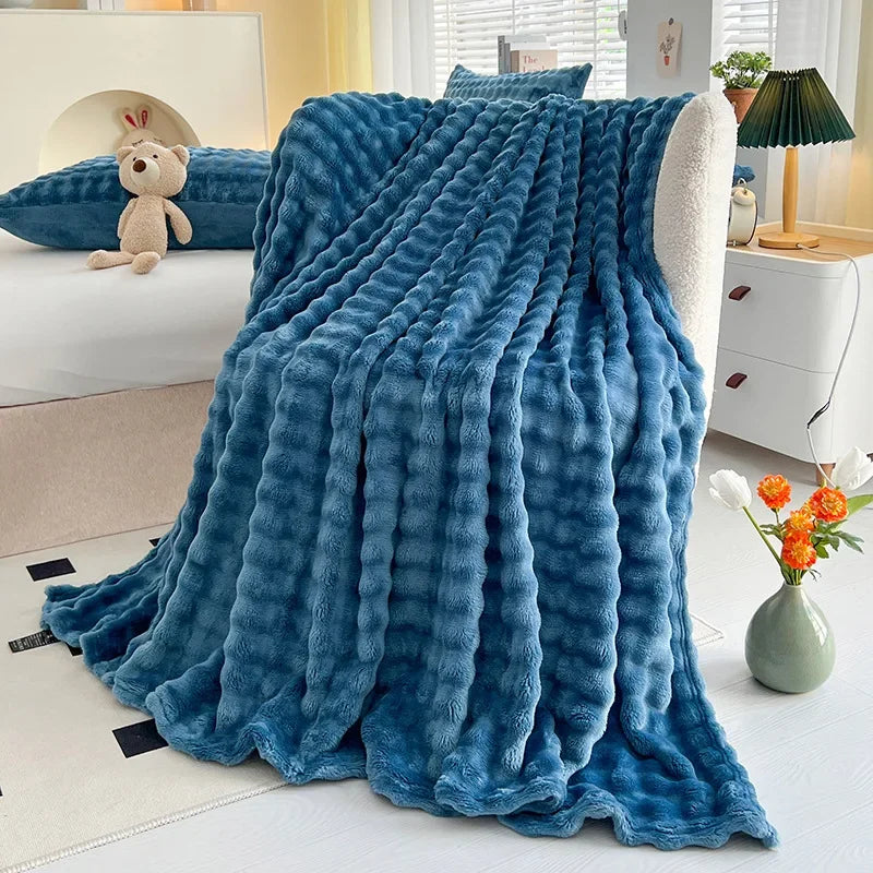 Faux Rabbit Fur Throw Blanket Flannel AgeWellAu