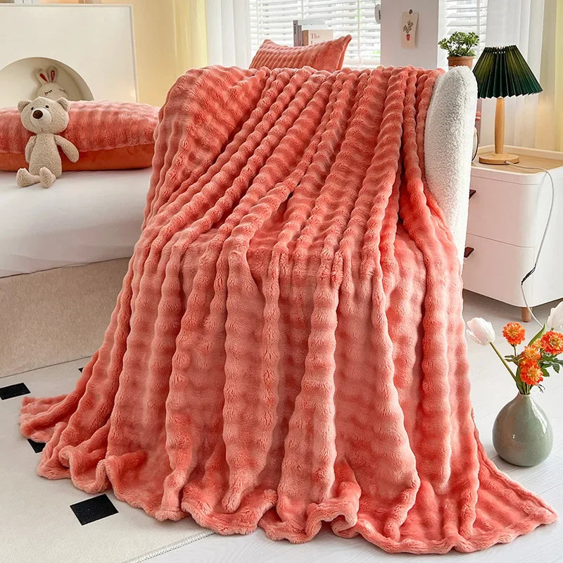 Faux Rabbit Fur Throw Blanket Flannel AgeWellAu