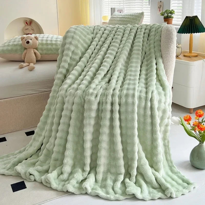 Faux Rabbit Fur Throw Blanket Flannel AgeWellAu