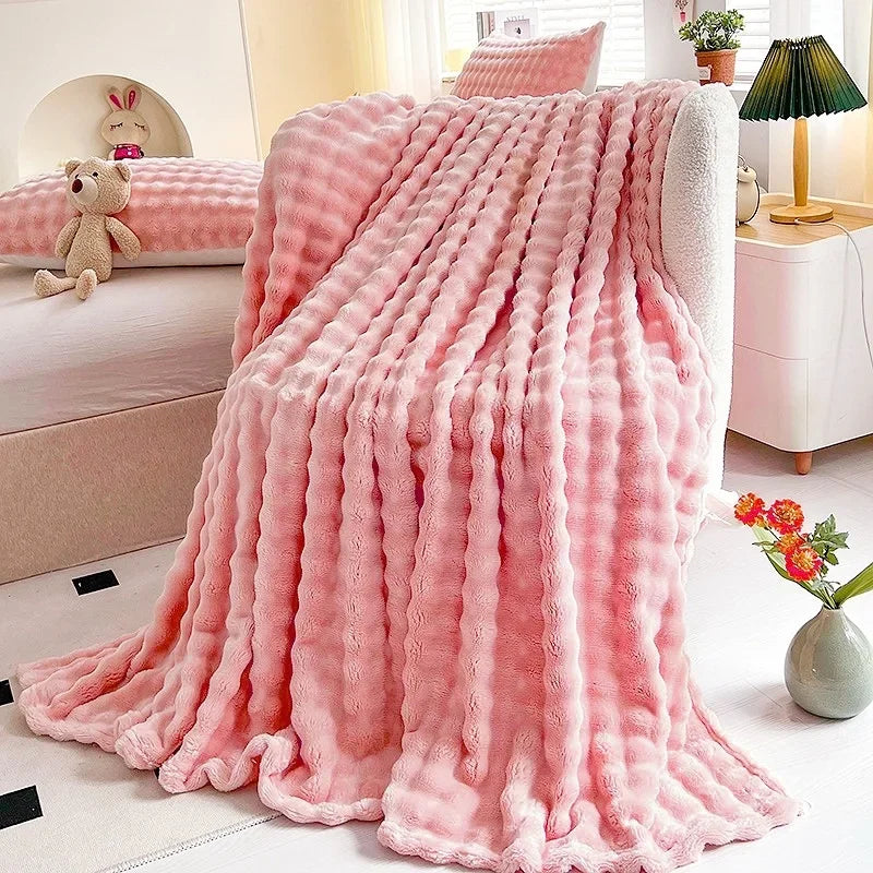Faux Rabbit Fur Throw Blanket Flannel AgeWellAu
