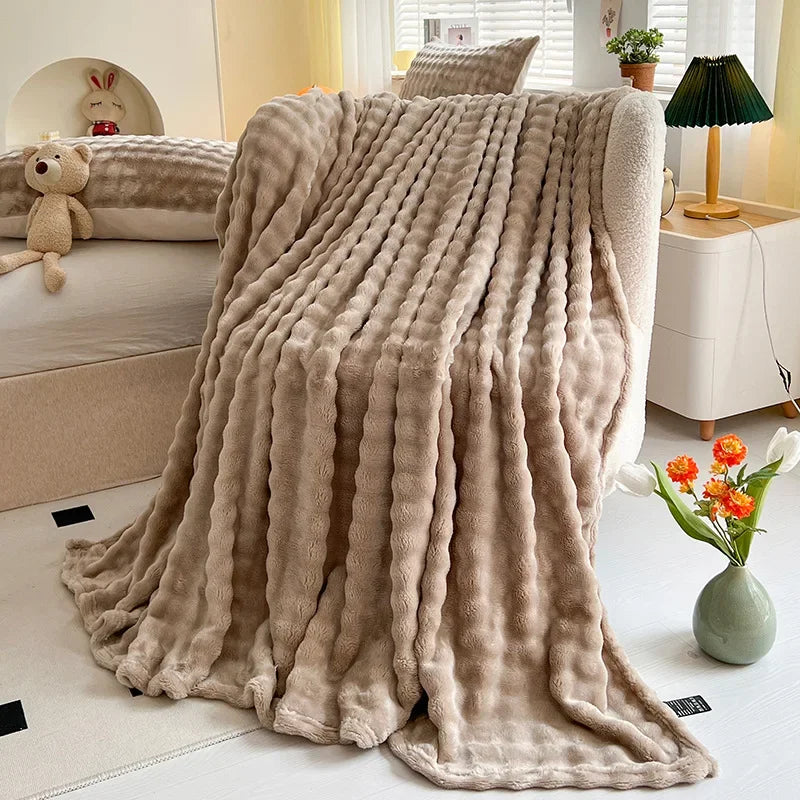 Faux Rabbit Fur Throw Blanket Flannel AgeWellAu