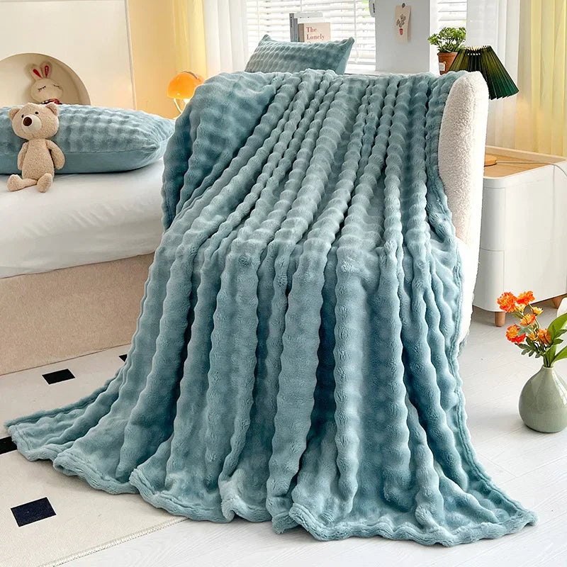 Faux Rabbit Fur Throw Blanket Flannel AgeWellAu