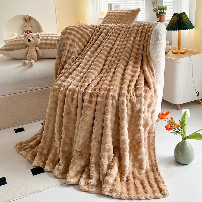 Faux Rabbit Fur Throw Blanket Flannel AgeWellAu