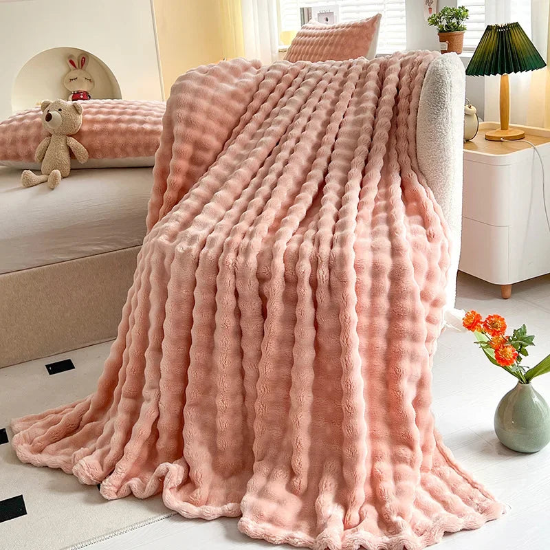 Faux Rabbit Fur Throw Blanket Flannel AgeWellAu