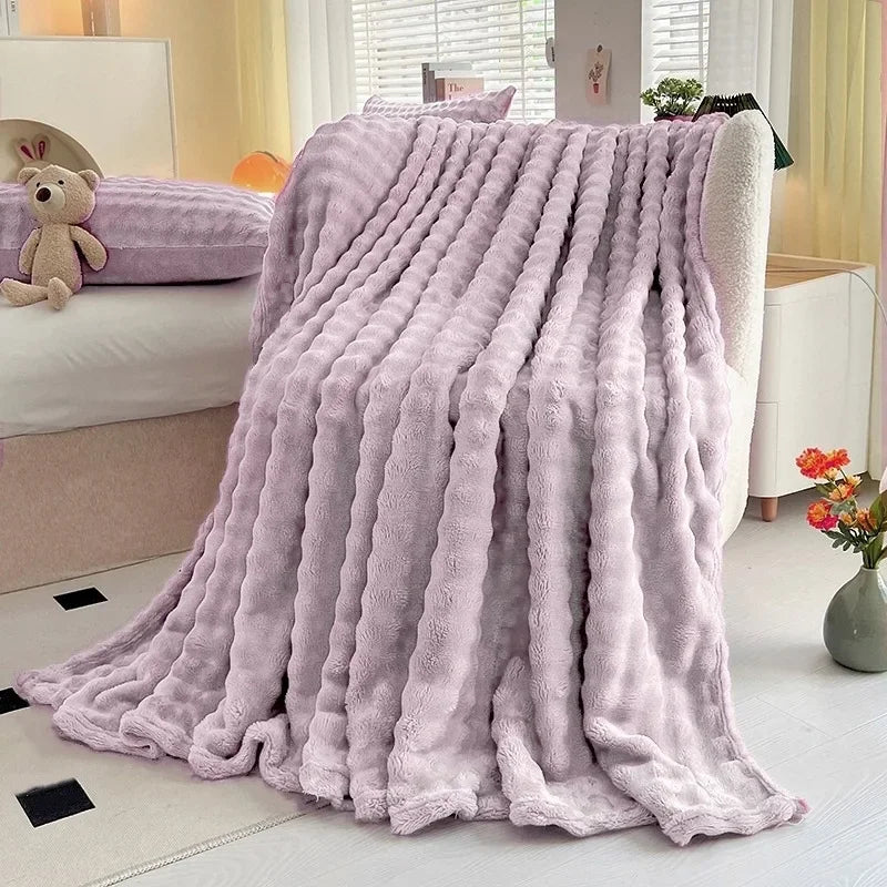 Faux Rabbit Fur Throw Blanket Flannel AgeWellAu
