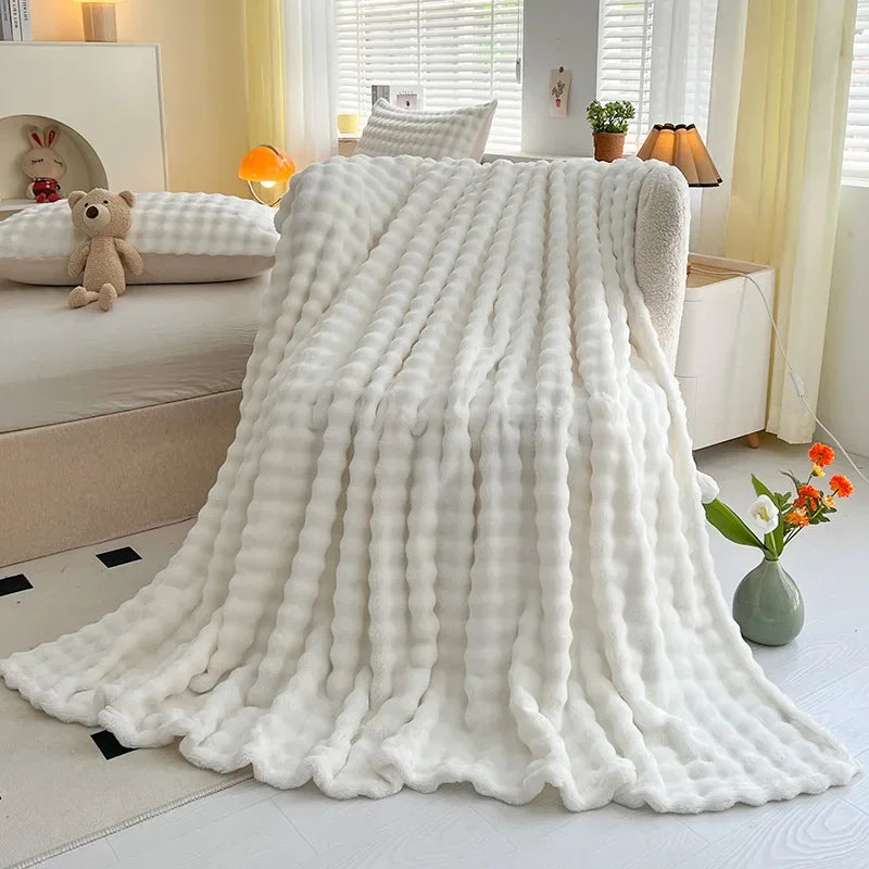 Faux Rabbit Fur Throw Blanket Flannel AgeWellAu