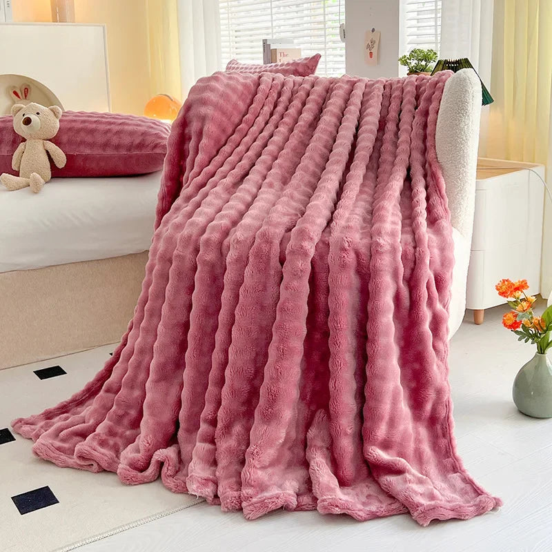 Faux Rabbit Fur Throw Blanket Flannel AgeWellAu